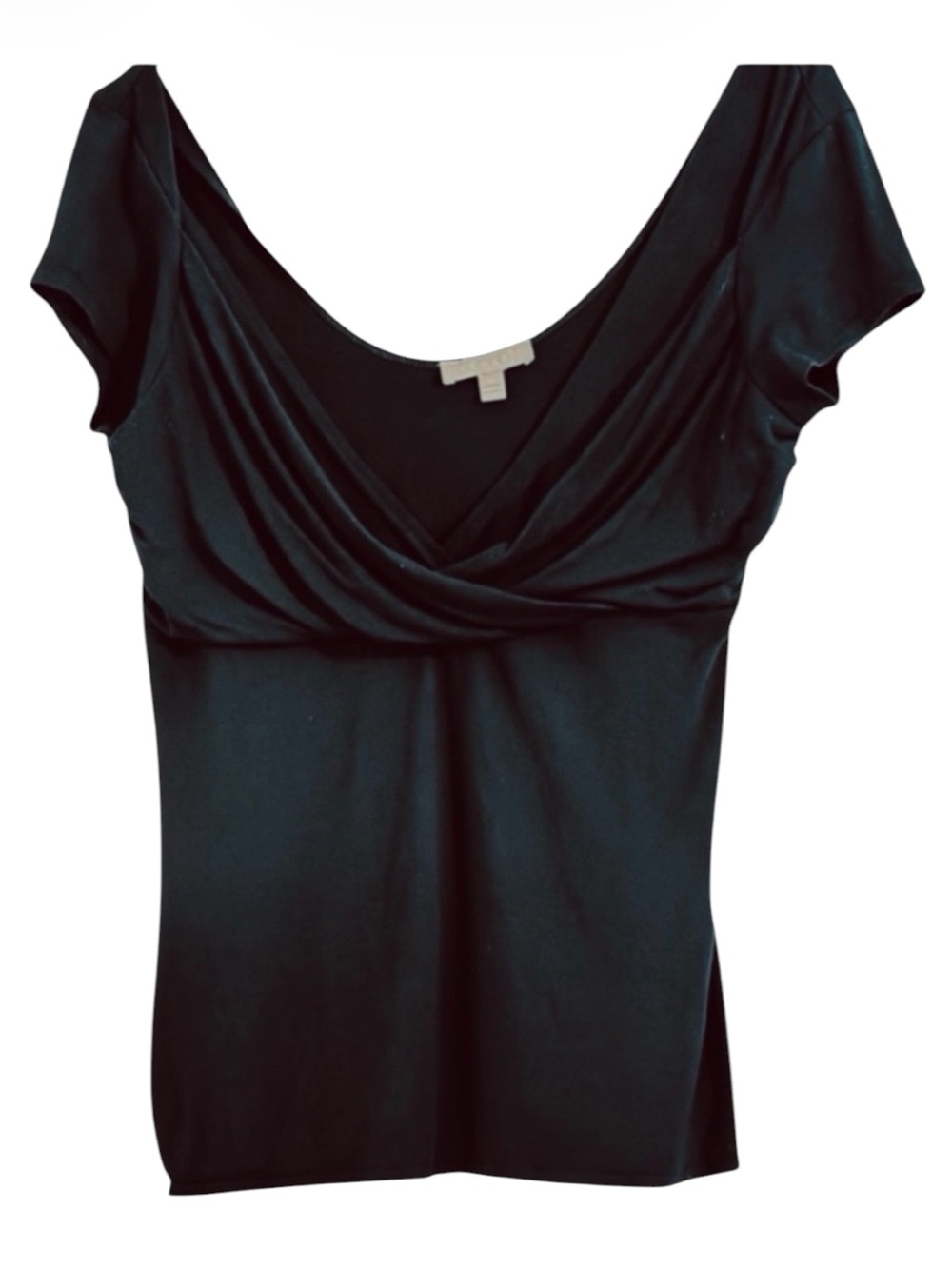 Kenar Rayon Spandex Draped Twist Front Low Scoop Back Blouse Black M